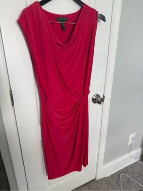 Lauren Ralph Lauren Fuchsia Draped Jersey Twist Midi Dress